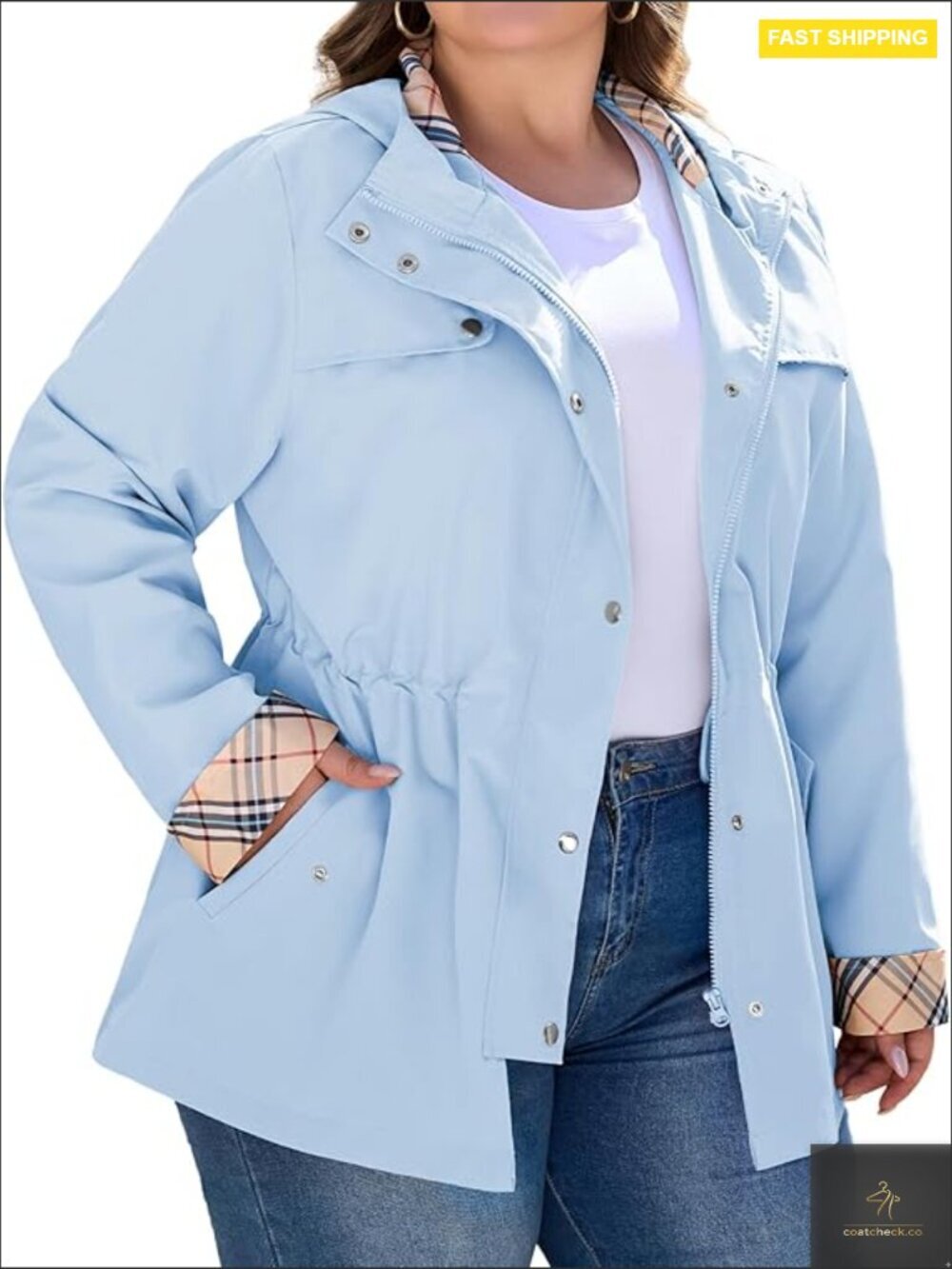 Plus Size Long Raincoat with Hood Waterproof Trench Coat Lightweight Adjustable